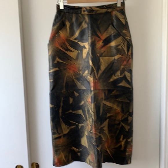 Vintage Painted Leather Midi Skirt S - Picture 1 of 15